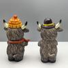 2pcs Halloween Decor Funny Highland Cattle Ornament Resin Decorative Cow Statue Cute Animal Figurine Sculpture Bonsai