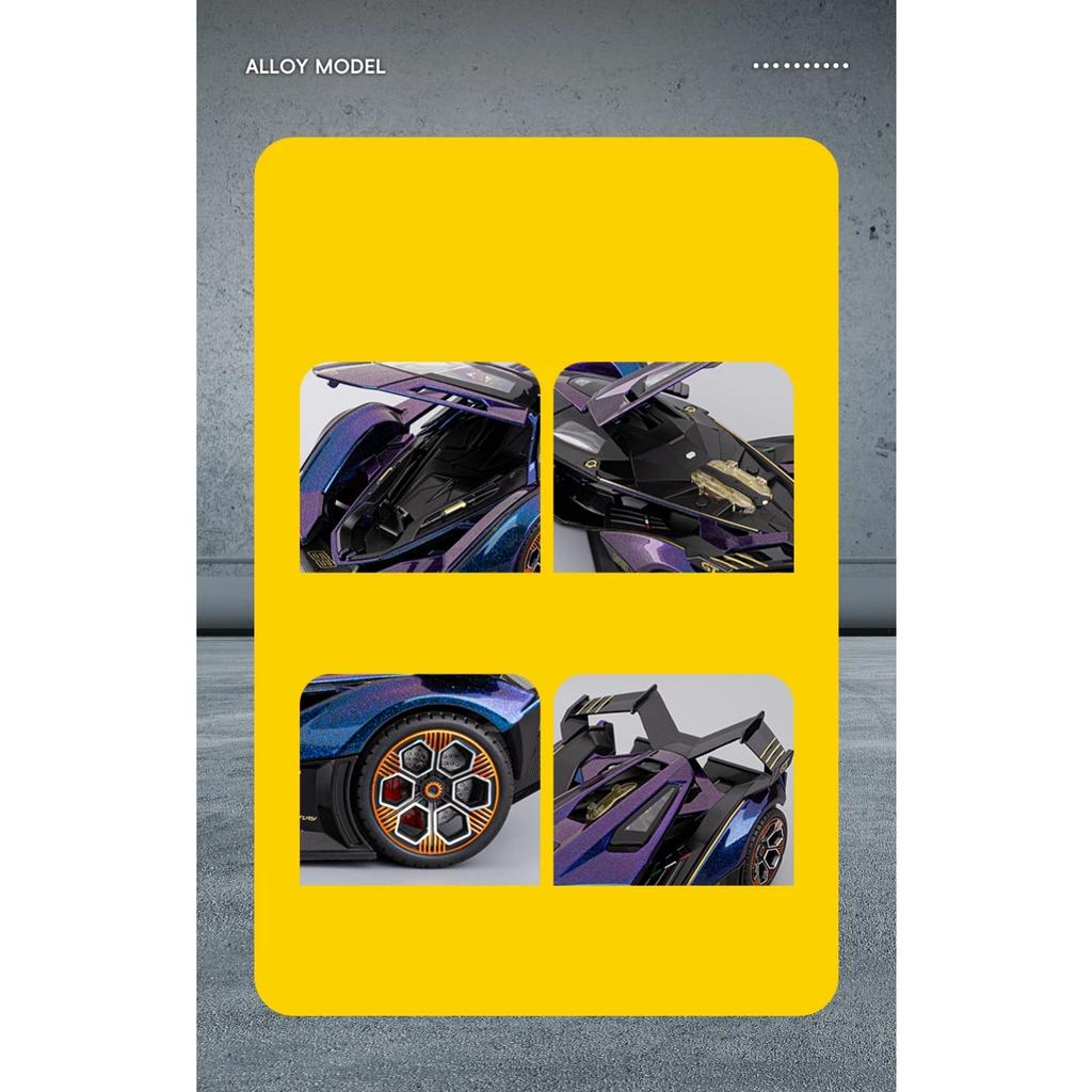 1/18 Lamborghini Vision Gran Turismo V12 GT Supercar Alloy Car Model Sound and Light Pull Back Children's Toy Collectibles Birthday Gift