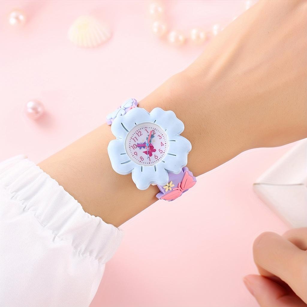Cute 3D Flower & Butterfly Watch with Soft PVC Case - Youngsters's Learning Clock, Analog Quartz Movement Wristwatch for &, - (Low Voltage)