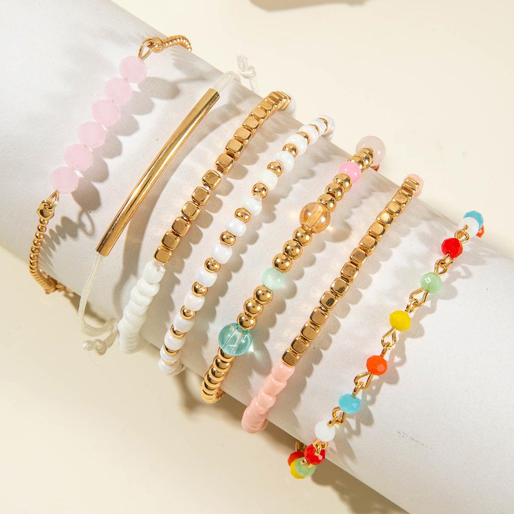 Bohemian meter beaded multi-layer stacked elastic bracelet contrasting color women's bracelet set
