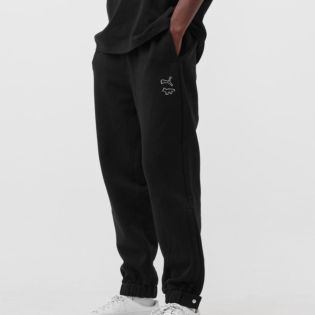 Puma X Maison Kitsune Embroidered Solid Color Knit Casual Pants Men Bottoms Black 532326-01