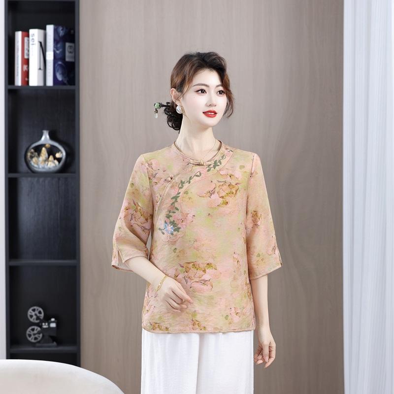 Chinese Style Five-Point Sleeve Summer T-Shirt 2XL (for 105-120 jin)