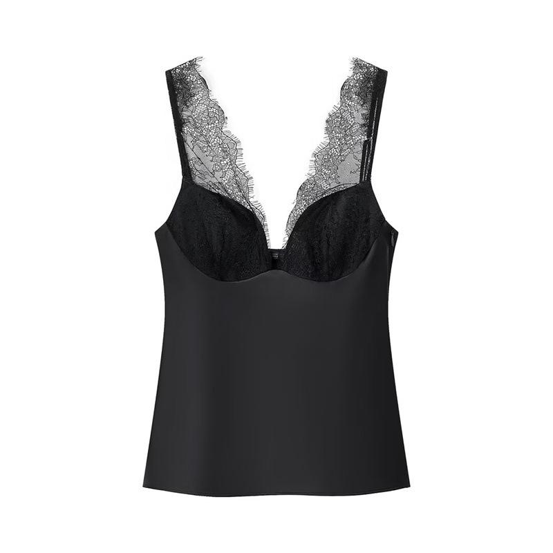 Winter 2025 European & American Style Women s Silk Lace Camisole 8986331 XS чёрный