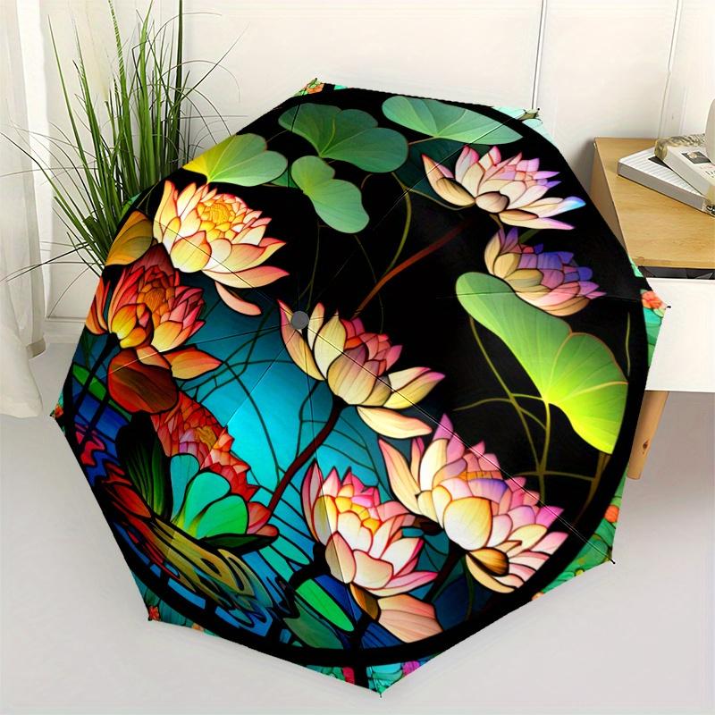 

Stained Glass Lotus Pond Scene Wall Art Decor Umbrella, Christmas Gift Y375