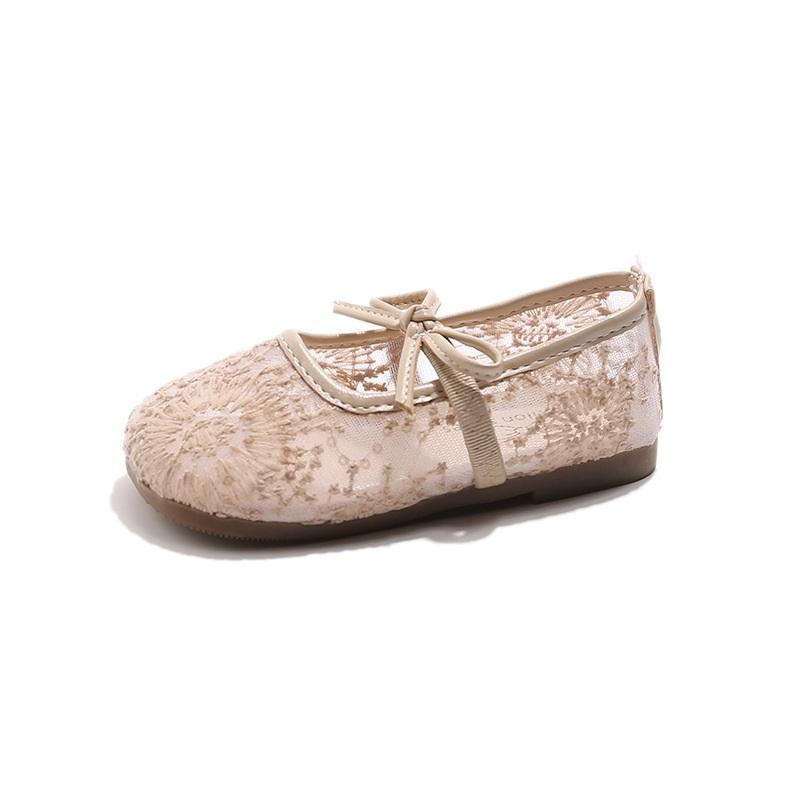 Breathable Lace Mesh Flat Shoes For Girls With Bow Spring Summer Children's Shoes Stylish Comfortable Girls Flats