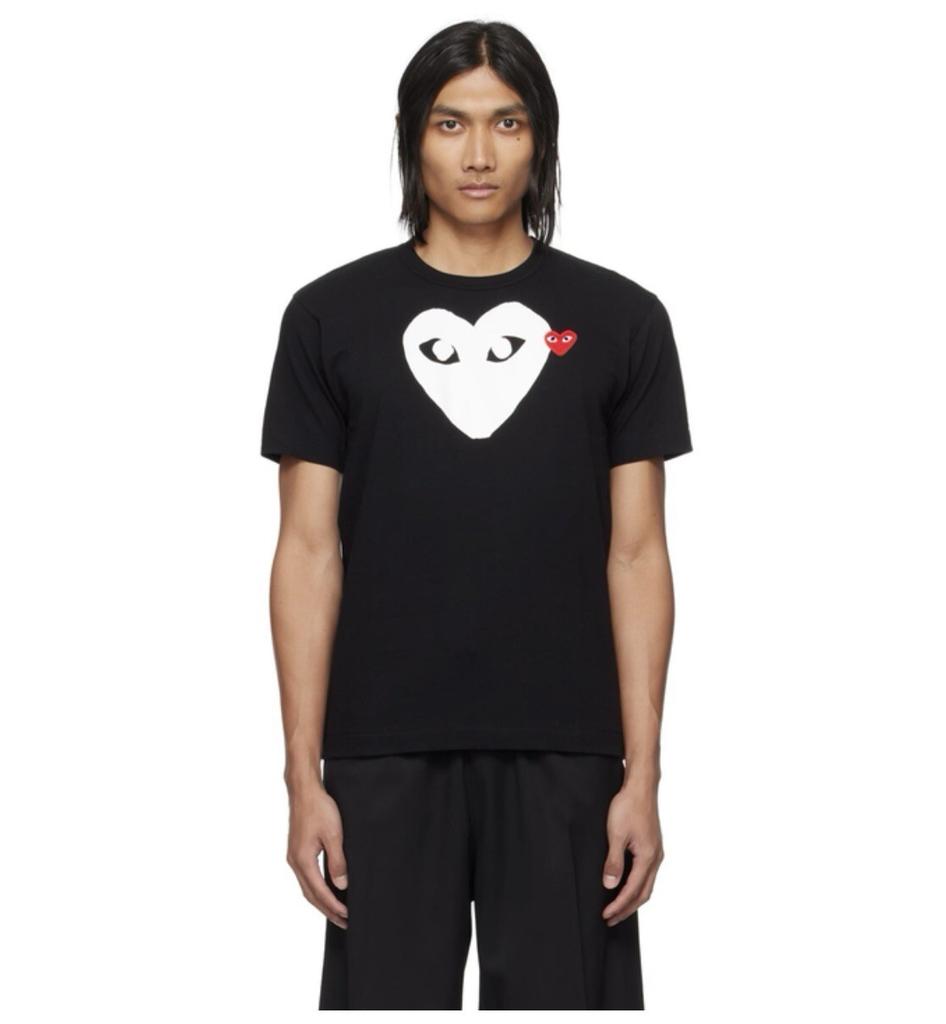 COMME DES GARÇONS PLAYČerné a bílé velké tričko s dvojitým srdcem Unisex tričko