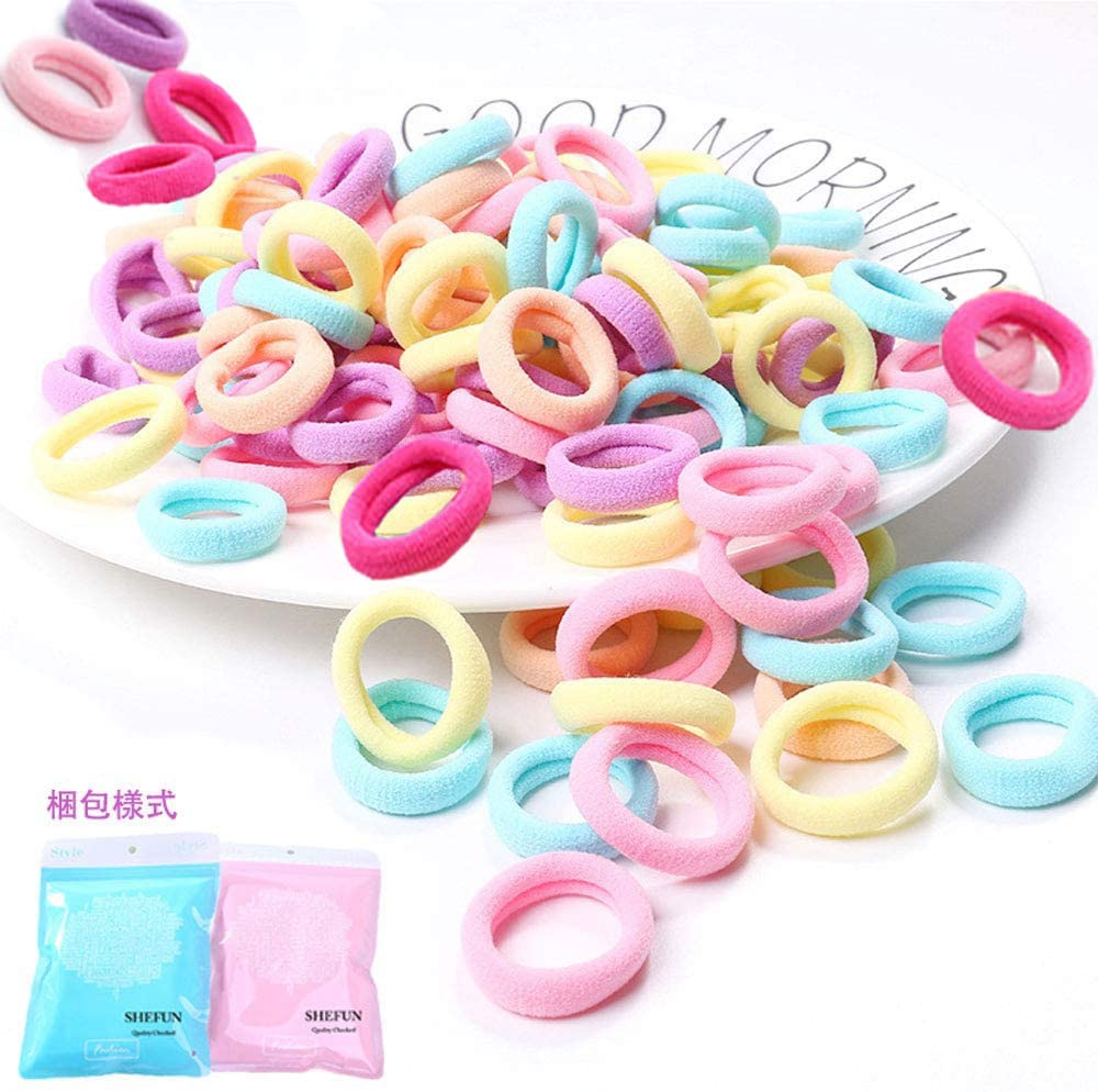 Shefun Hair Ties for Kids, Baby Hair Ties, Small Kids Hair Accessories for Girls, Black and Colorful, 100-Piece Set, JP136 (A1-color-100)