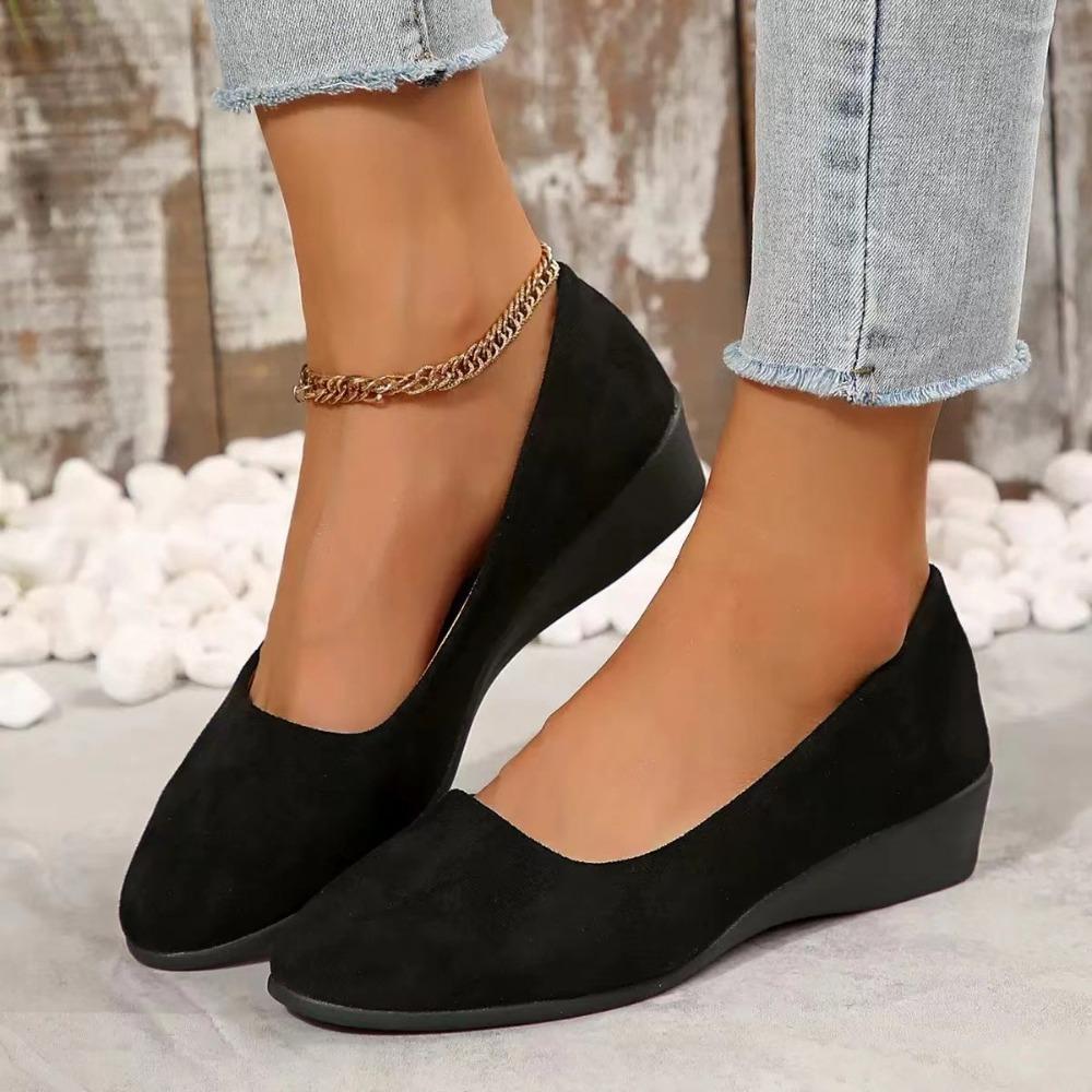 Fashion Classic Black Women Wedge Single Shoes Lightweight Slip On Office Work Shoes Woman Comfortable Soft Sole Casual Footwear Female