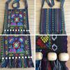 Damen Vintage Tribal Ethnic Thai Indian Boho Quaste Baumwolle Leinen Schultertasche Stickerei Blume Gobelin Tote Messenger Bags