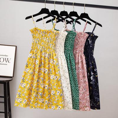 2023 Mode d'été Femme Élastique Taille Haute Spaghetti Sangle Mini Robe Sans Manches Décontracté Robe Imprimée Florale Femmes Robes En Mousseline De Soie