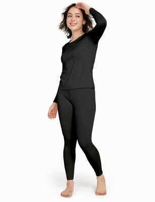 (Rapasa) Warm Innerwear, Cold Weather Clothing, Underwear, Women's Top and Bottom Set, Brushed Lining [1-1. BlackThin (top and Bottom Set), L]