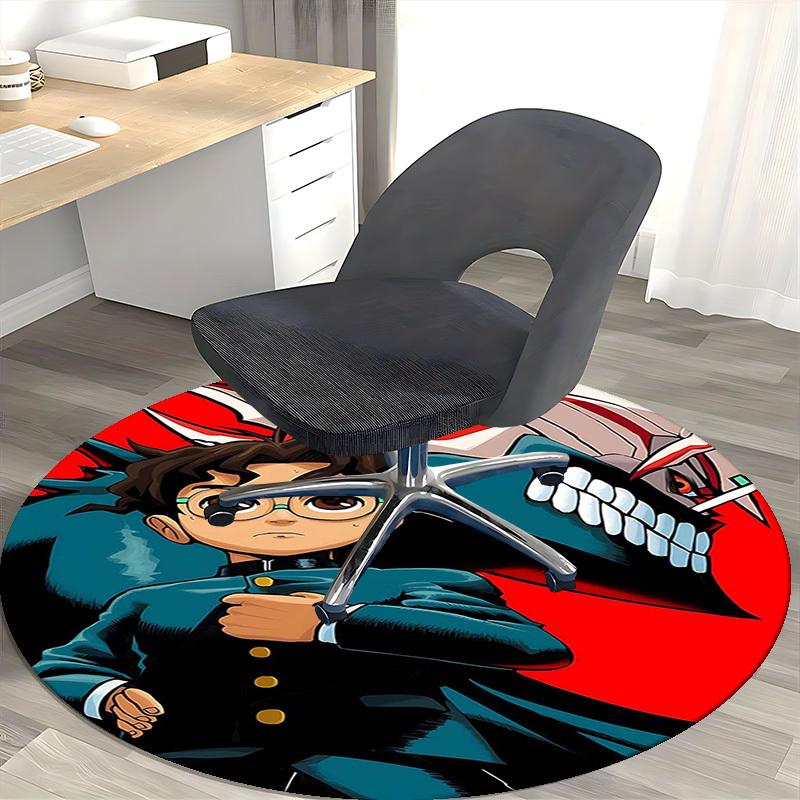 1pc Demon Slayer Tanjiro Kamado Anime Cartoon Design Round Carpet Office Chair Mat Non-Slip Rug Suitable for Home Decor Living Room Bedroom Game