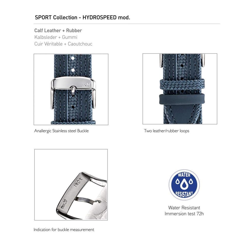 Morellato Genuine Leather Watch Water Resistant for Daily HYDROSPEED Replacement Tool Included X5395B550620202 Strap, Use, Series, 22mm, Blue,