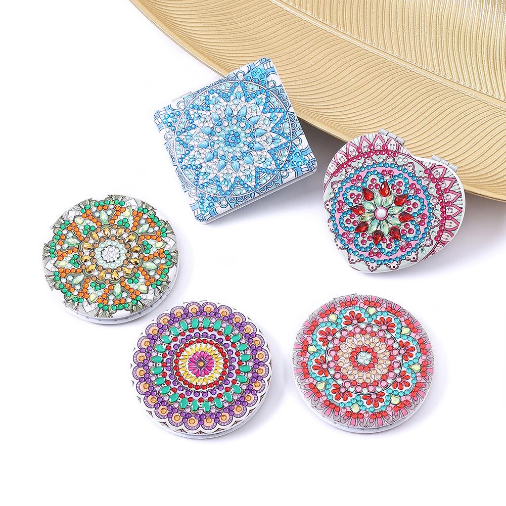 DIY Diamond Painting Makeup Mirror Pocket Mirror Double Side Ultra-thin Mini Makeup Mirror Mandala Pattern for Adult and