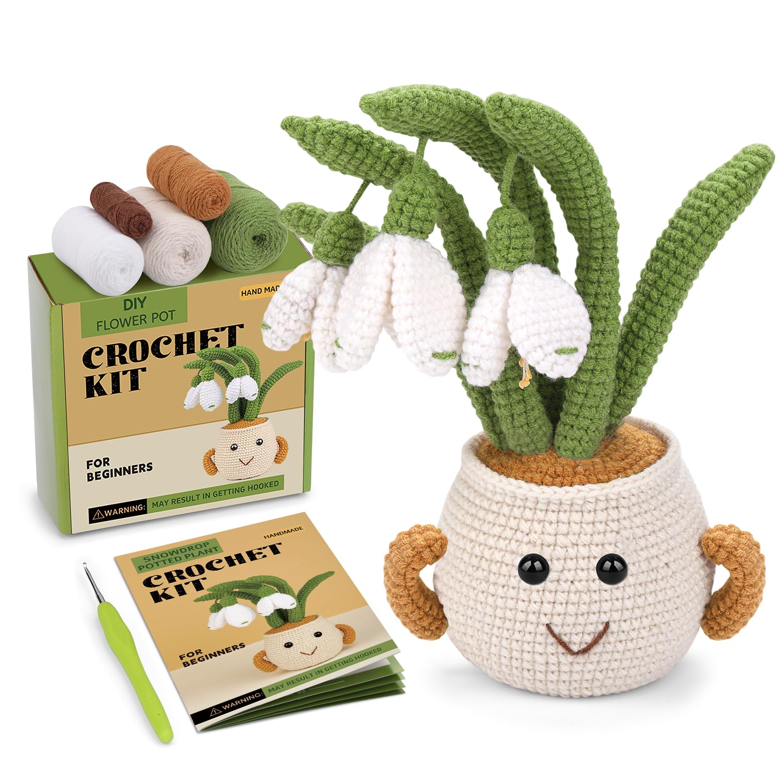 

Fenrry Crochet Kit Набор для вязания крючком с пошаговыми видеоуроками Простой набор для вязания крючком для начинающих взрослых Украшения своими руками Ремесло белый