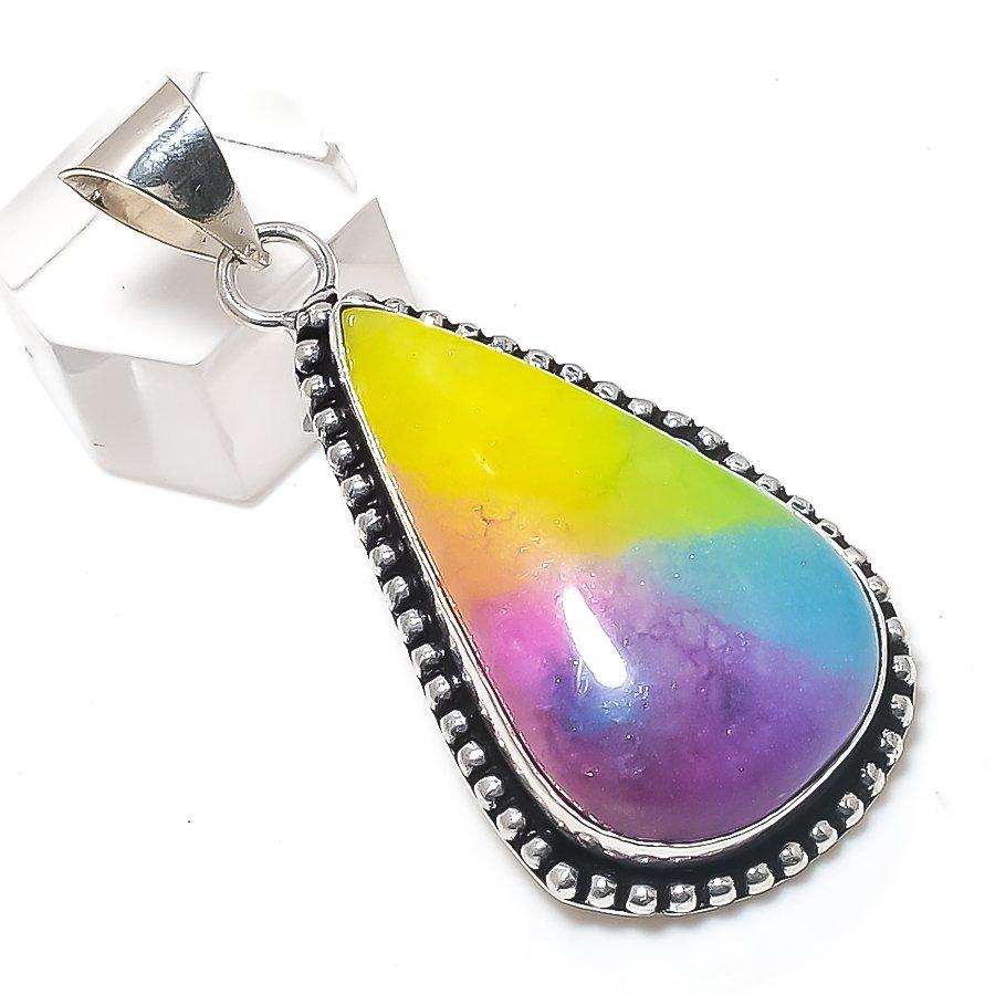 

Радужный солнечный кварц драгоценный камень 925 стерлинговое серебро ювелирное изделие кулон 2,21