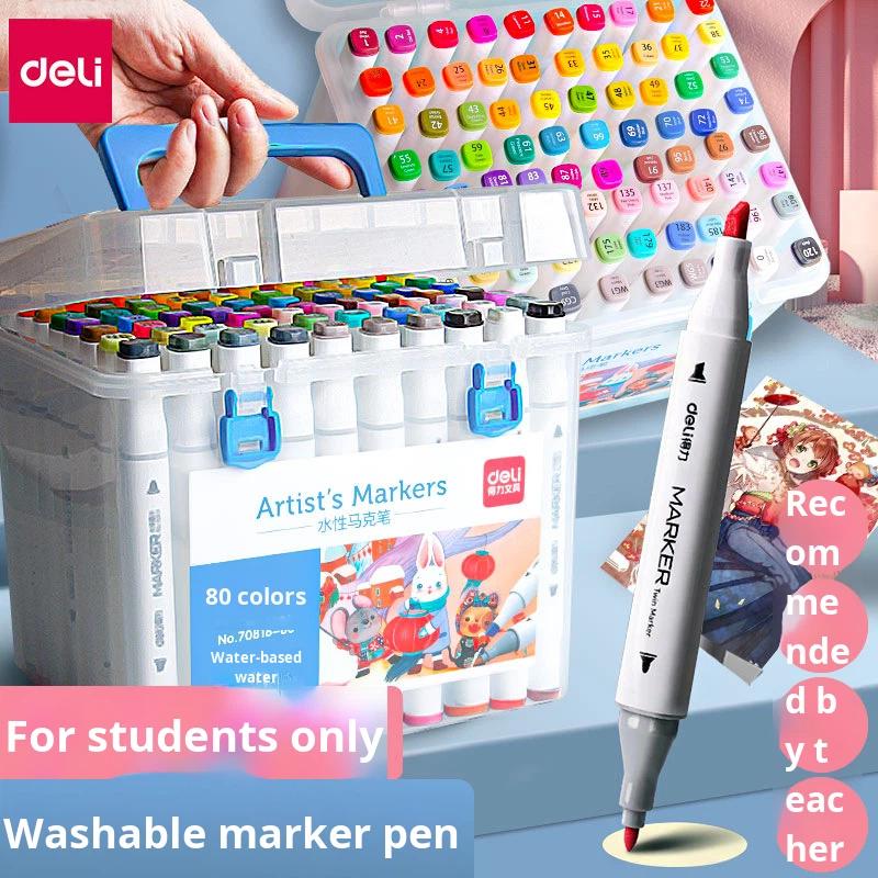 Deli 70816 Dual Tip Water-Based Marker Pen Graffiti Fiber Set for Student Children's Watercolor Drawing Plastic