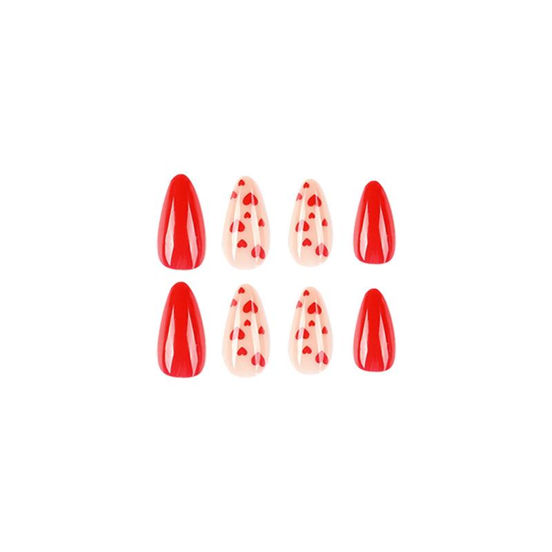 24Pcs/Set Quick Nails Nail Art Red Little Heart False Nials Sticker Wearable Waterproof Manicure Finished Nails