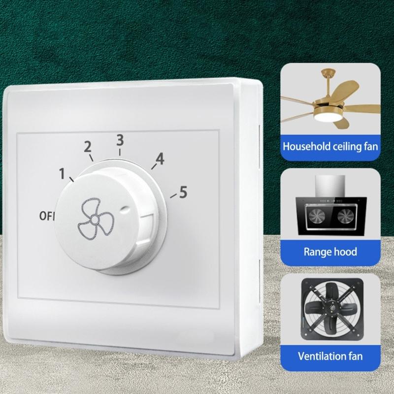 Einstellbarer 5-stufiger Lüftergeschwindigkeitsregler Typ 86 Aufputzmontage Deckenventilator Haushaltsabzugslüfter Wandsteuerung Schalter