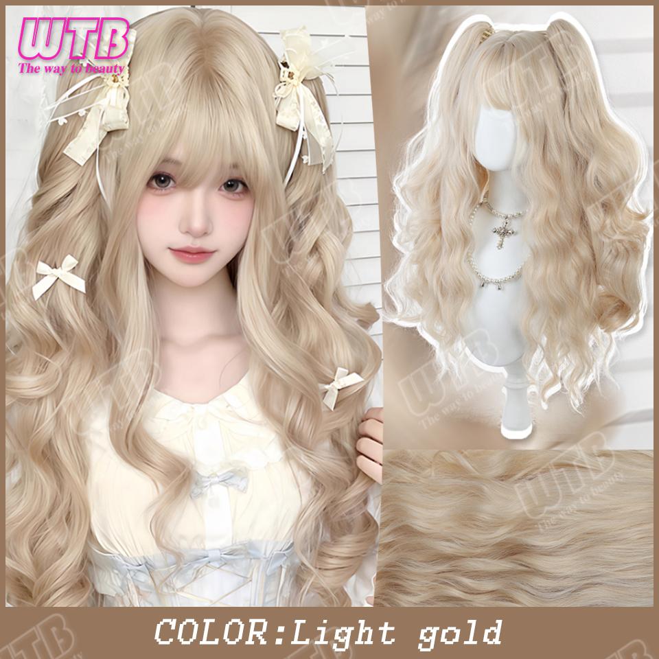 Synthetic Cosplay Wig Female Short Curly Hair Lolita Ponytail Bangs Wig Halloween Styling Wig