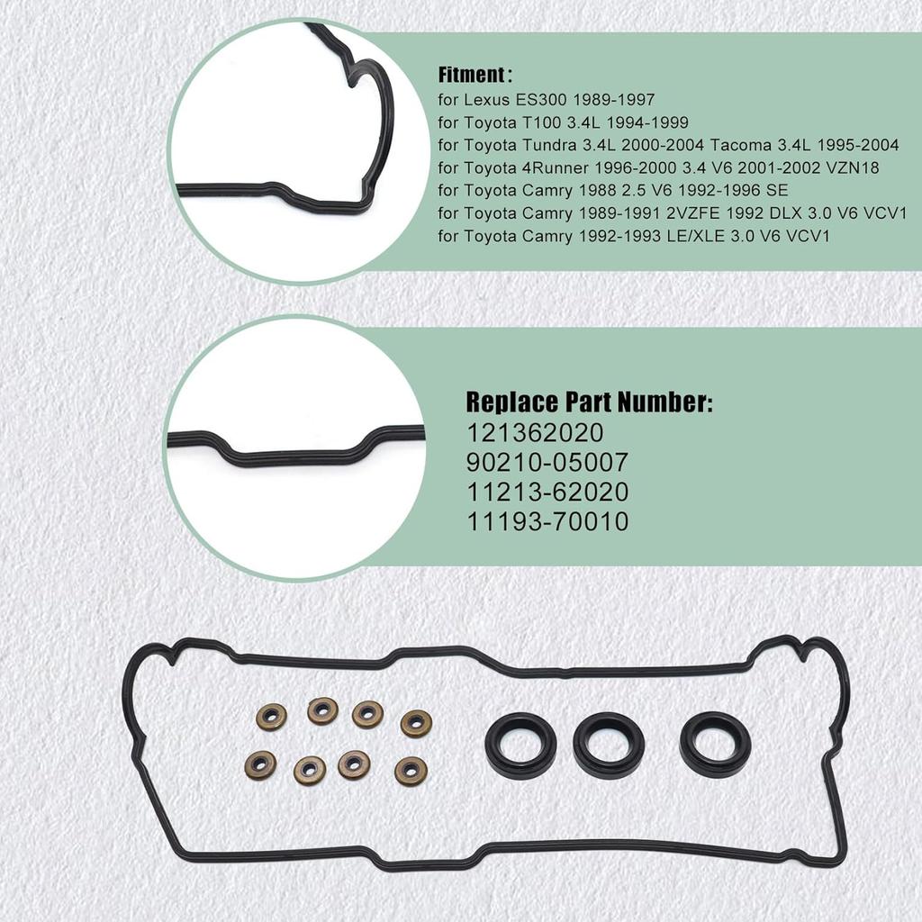 Valve Cover Gasket set 90210-05007 fit for Lexus ES300 fit for Toyota T100 Tundra 3.4L Tacoma 4Runner 3.4 V6 VZN18 Camry SE 2VZFE DLX LE XLE 3.0 V6