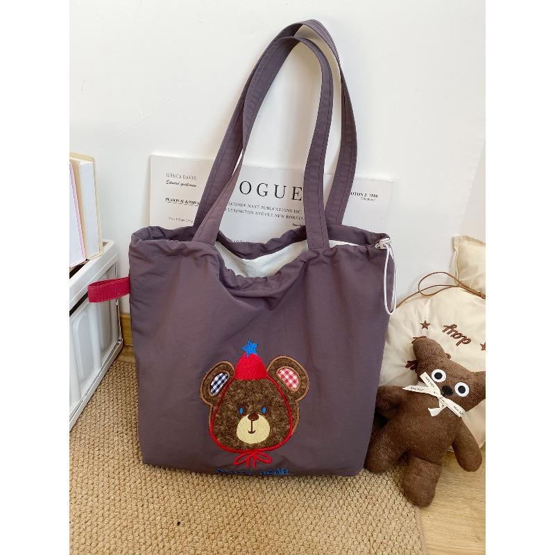 Thickened Model~ Vintage Nylon Tote Bag Large Capacity Embroidered Shoulder Bundle Mouth Bag Student Class Commuter Bag