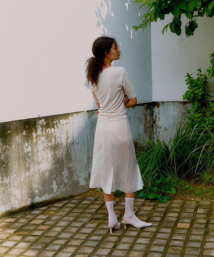 Probo Asymmetrical See-Through Skirt / Light Beige