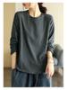 Women's 2025 Retro Solid Color Long Sleeve Round Neck Top