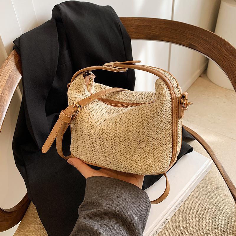 Retro Straw Crossbody Bag For Women Bohemian Small Knitting Summer Purse And Handbag Vacational Bucket Beach Bags
