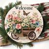 1pc 8x8 Inch Fantasy Animal Round Welcome Sign Waterproof HD Printed Floral Butterfly Door Hanger Wall Decor