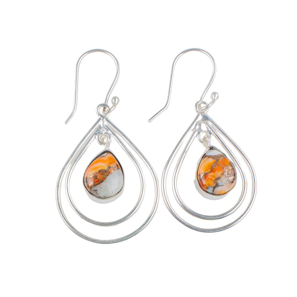 Orange Copper Turquoise Gemstone 925 Sterling Silver Handcrafted Earrings 2.00" EE-34-37