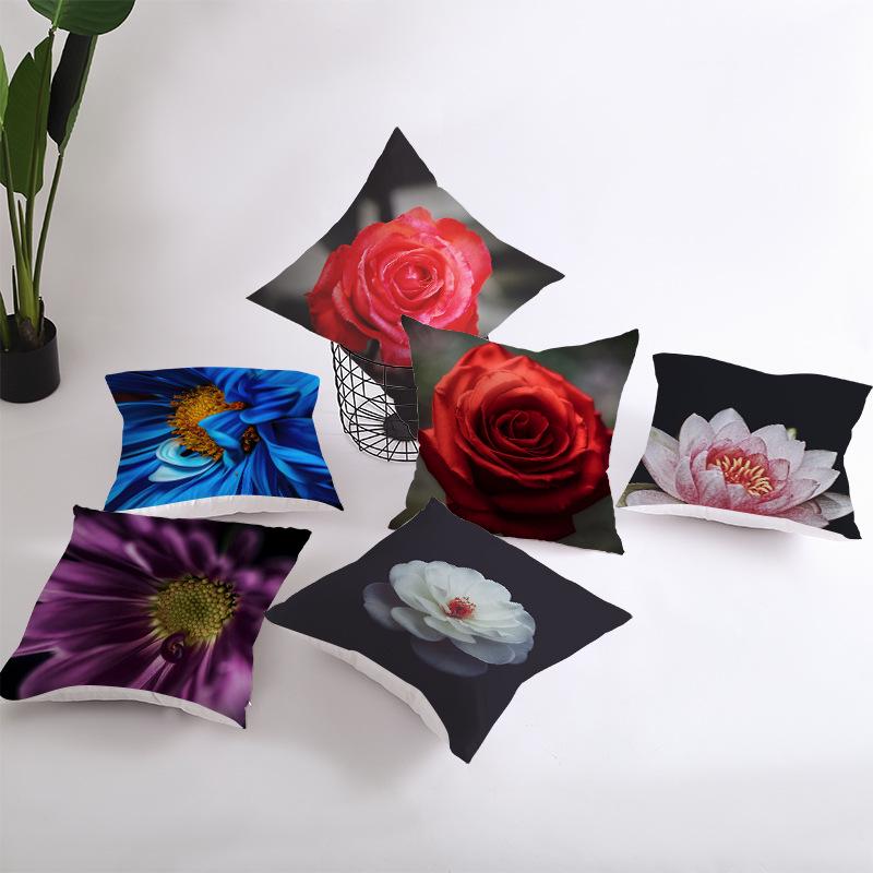 Black Rose Peach Skin Pillow Cover Car Pillow Cover Sofa Cushion Cover for Home Use