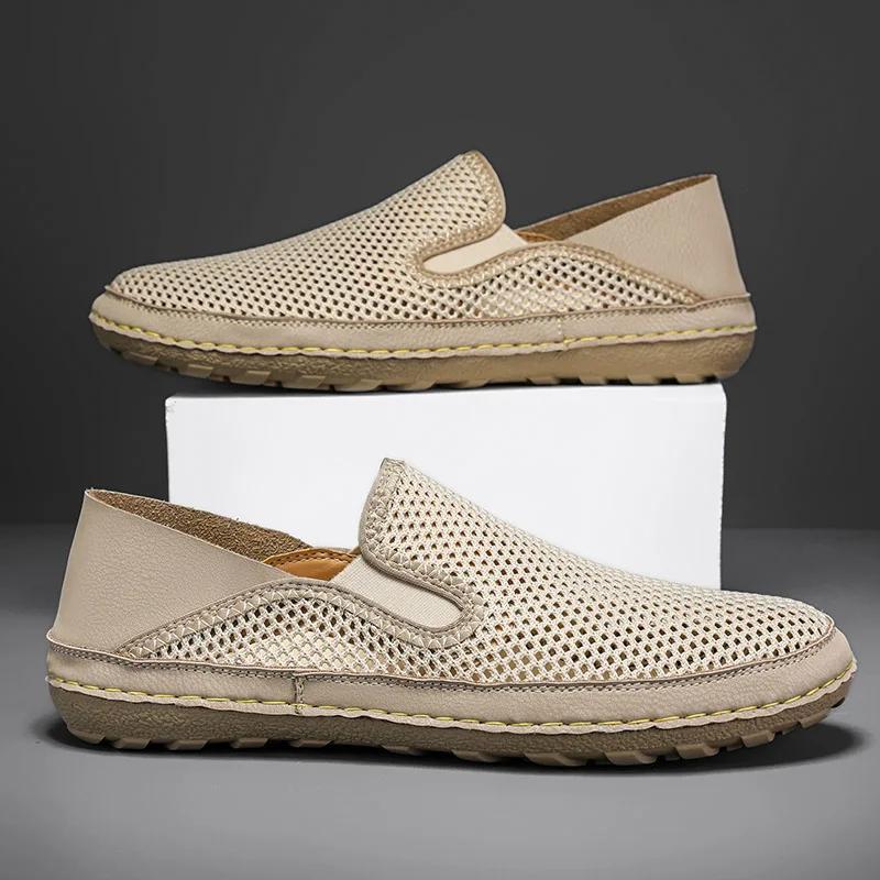 

Fashion Men s Flat Casual Shoes Breathable New Mesh Men s Shoes Comfortable Loafers Fashion Summer Walking Shoes Outdoor Men Sneakers 38 бежевый