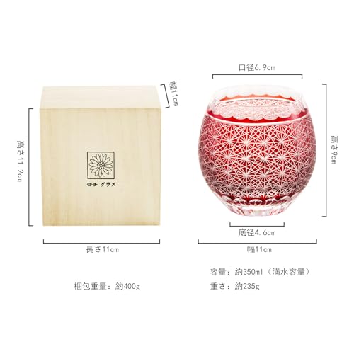 LUGUFON Kiriko Glasses, Pair of Rocks Glasses with a Cute Chrysanthemum Pattern, Dishwasher Safe, Packed In a Paulownia Wood Box, Perfect for Cold Sak