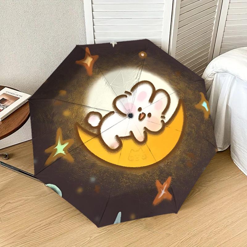 Starry Night Moonlit Adventure: Cute Bunny On the Moon Umbrella - Auto Open/Closed, Outdoor Protection, Lightweight & Durable Travel Accessory 142