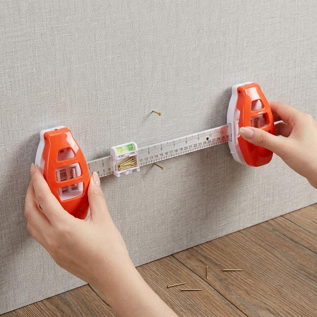 Picture Frame Hanger with Level Tool Installation Device for Wall Art Including Measuring Ruler Built-in Level and Nail Pusher