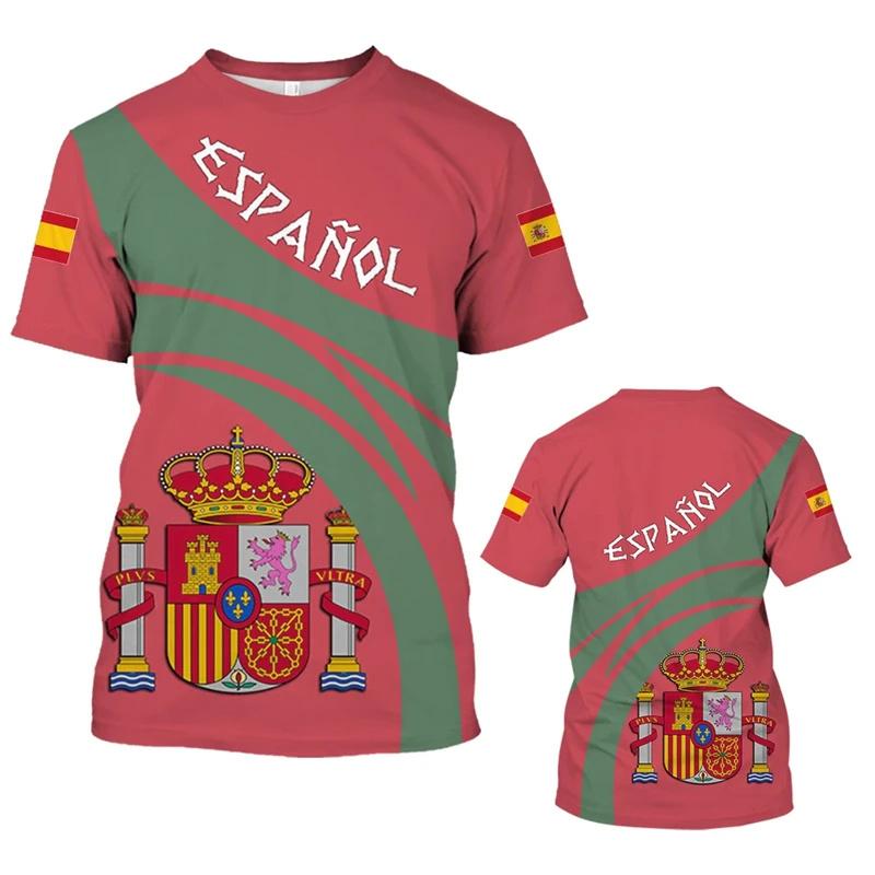 Vintage Spain Graphic T Shirt For Men Spanish Flag 3D Print T-Shirts Oversized Short Sleeve Tops Streetwear Round Neck Tees