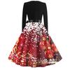 Women's Fashion Square Neck Casual Slim Christmas Printed Long Sleeve Dresses