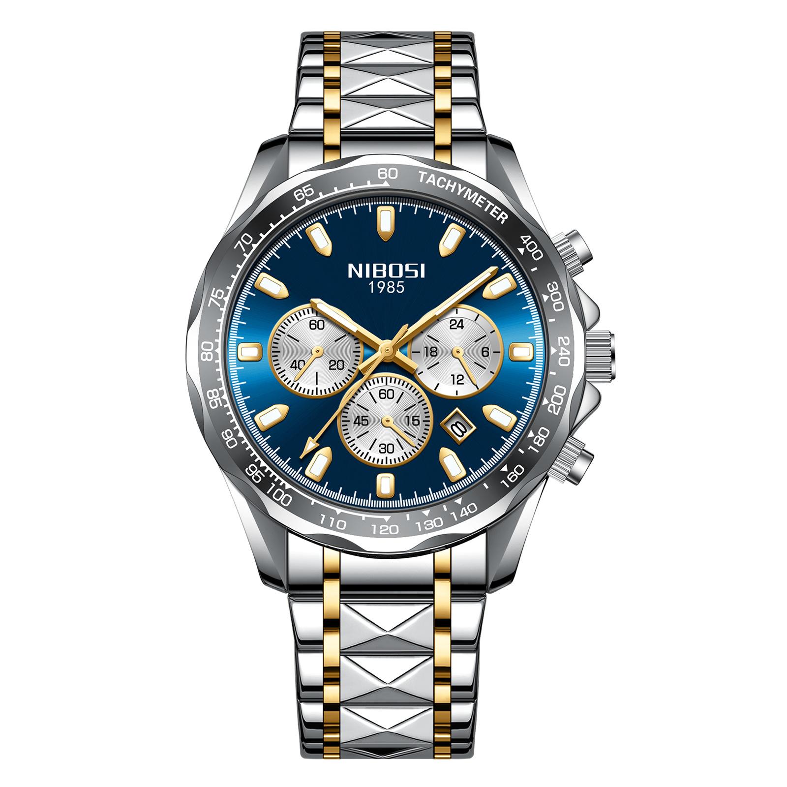 

Роскошные мужские часы, спортивные наручные часы, мужские водонепроницаемые кварцевые часы с большим циферблатом из нержавеющей стали для мужчин серебряный/синий