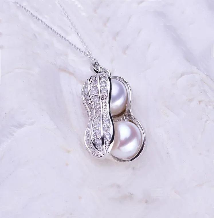 

Multi-Color Plated Peanut Shaped Pearl Pendant Necklace For Women - Zircon Inlaid Cute Nut Design Chain Jewelry