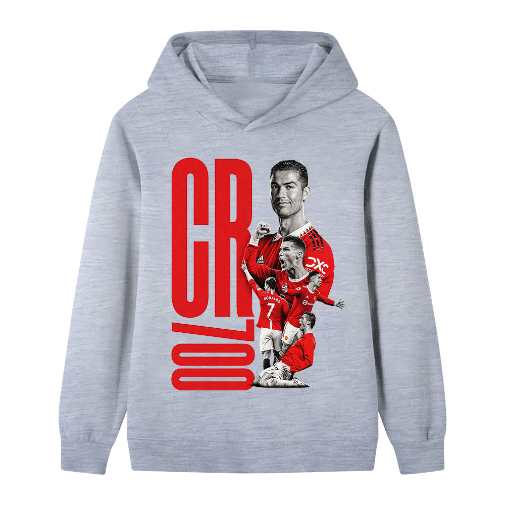 Felpa con cappuccio per bambini autunnale Felpa sportiva per ragazzi e ragazze Ronaldo Stampato HD 4-14 Anni Top pullover alla moda per bambini regalo di compleanno