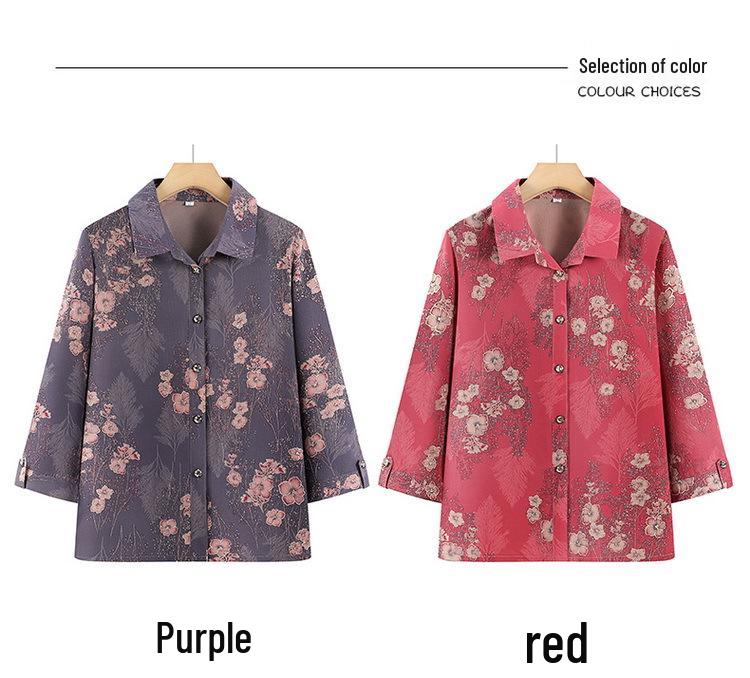 Grandma Chic Seven-Sleeve Lightweight Blouse for Elderly Women - Plus Size Summer Top
