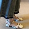 Keep version~ Camellia retro thick heel bag head sandals women's spring and summer new hollow woven Roman sandals women
