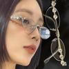 Korean Rhinestone Oval Frame Glasses for Women Men Metal Blue Light Blocking Glasses  Fashion Trendy Reading Retro Y2K Eyeglass