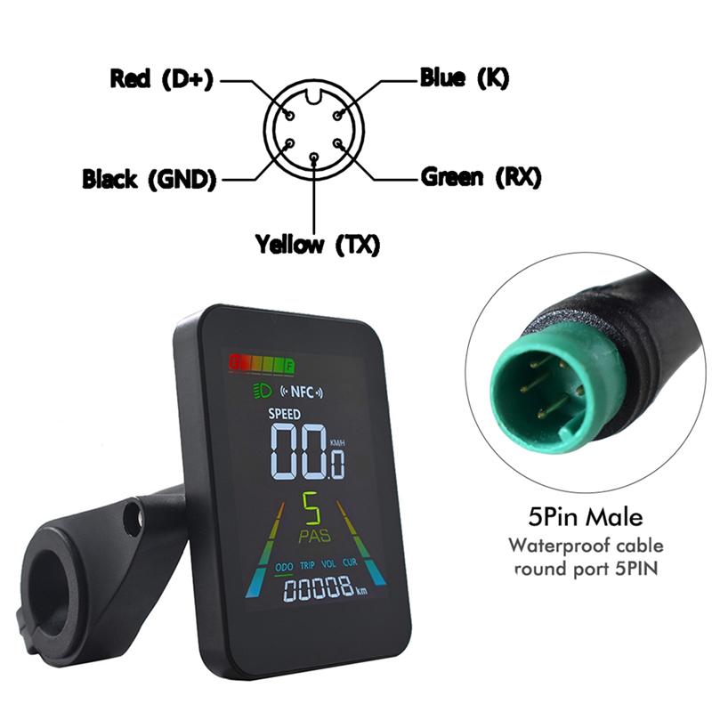 AB96-F3 E-Bike NFC LCD Display Animated Color Meter 24V/36V/48V/60V UART Electric Scooter NFC LCD Meter Speedometer