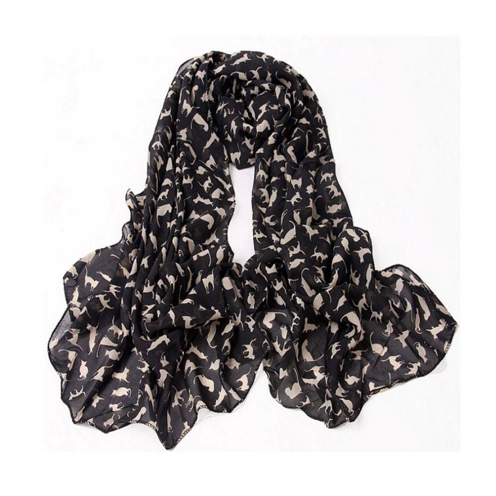 Women Girls Chiffon Scarf Gift Kitten Shawl Scarf Fashion Cartoon Cat Printed Scarf
