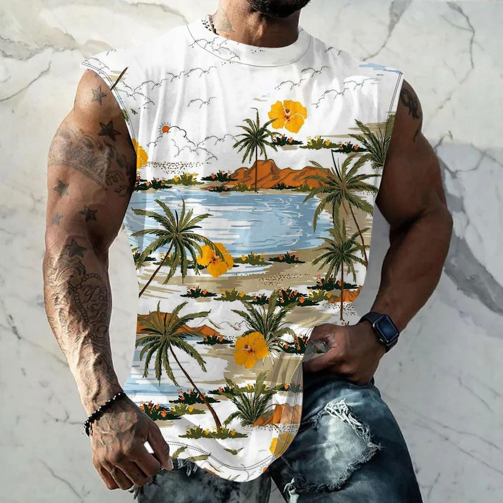 

Летний мужской однотонный поглощающий пот дышащий жилет без рукавов с принтом и расширяющимся плечом XL белый