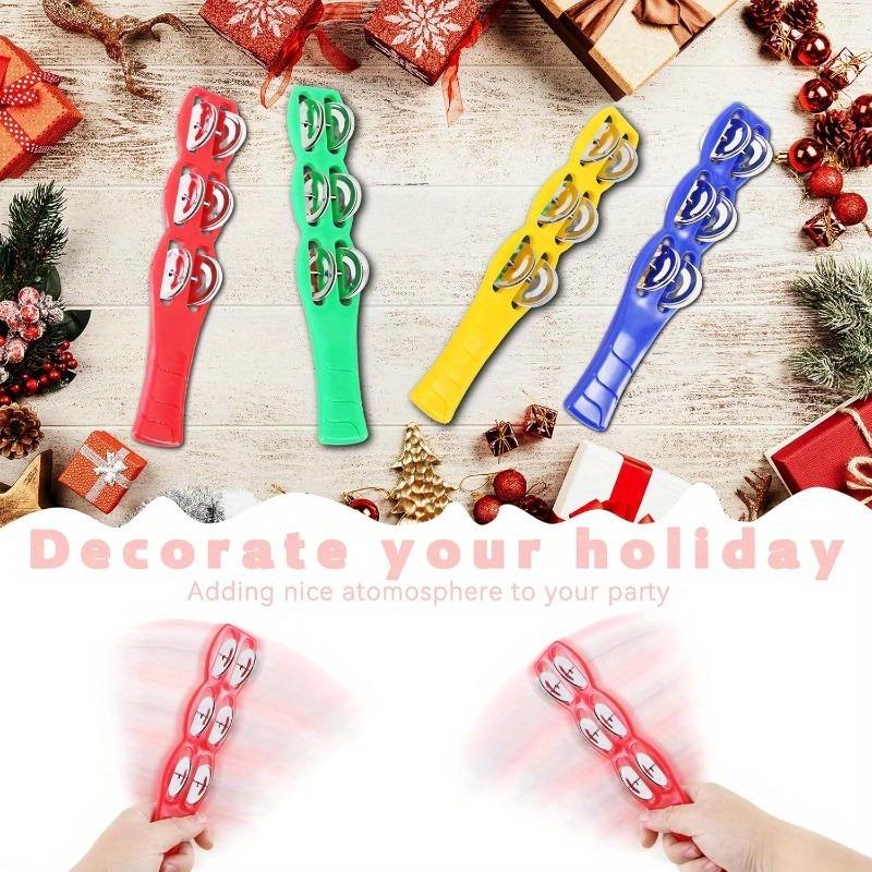 4pcs Plastic Jingle Bells Stick Tambourine Colorful PVC Musical Instrument Metallic Bells for KTV Latin Parties Home Music Play