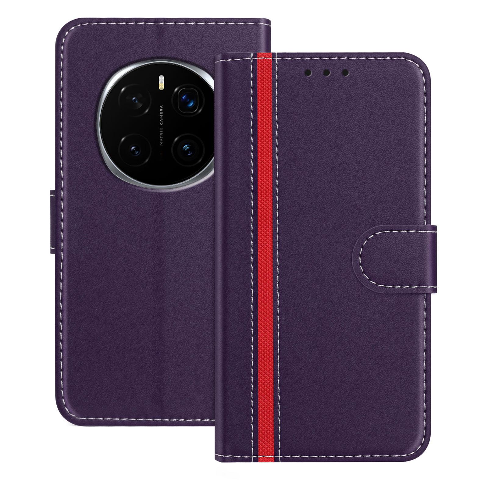

For Honor Magic7 Pro 5G Phone Cases Wallet Stand Color Splicing Leather Cover with Magnetic Clasp Purple