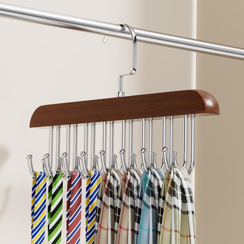 Percha Multifuncional de Madera Maciza con Tirantes y Múltiples Ganchos para Uso en el Hogar y el Dormitorio